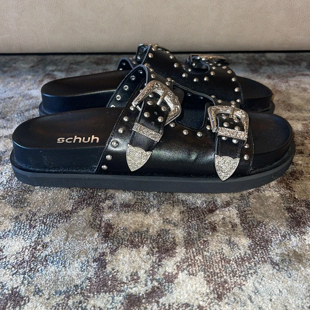 Schuh Treasure Leather Studded Slide Sandals - Picture 8 of 11